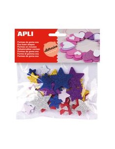 BOLSA 50 ESTRELLAS GOMA EVA PURPURINA ADHESIVAS SURTIDAS