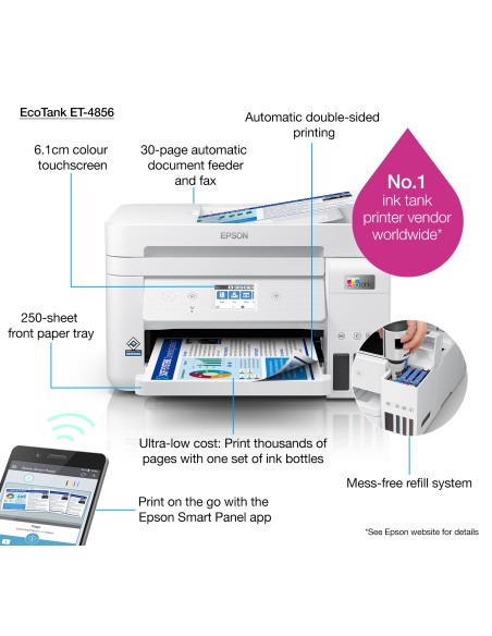 EcoTank Impresora multifunción ET-4856 A4 con depósito de tinta, conexión Wi-Fi