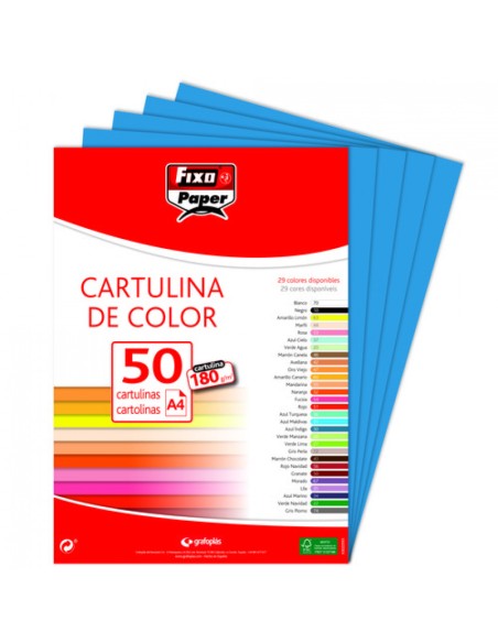 Paq 50 cartulinas fixo a4 180g azul indigo