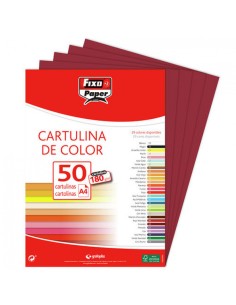 PAQ 50 CARTULINAS FIXO A4 180G GRANATE