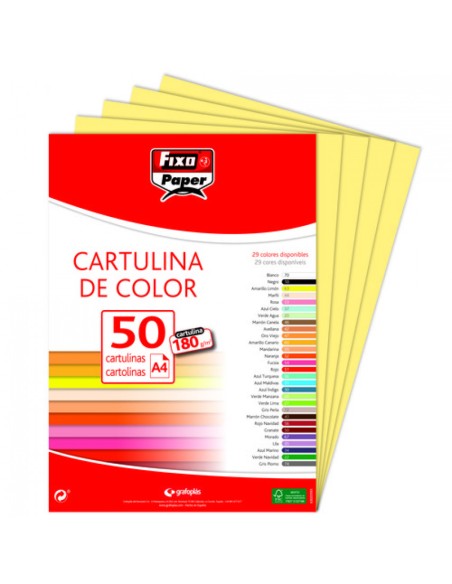 PAQ 50 CARTULINAS FIXO A4 180G AMARILLO LIMON
