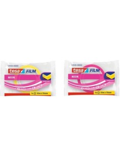 Caja 20 rollos tesafilm neon 10mx19mm amarillo rosa fluor en bolsita
