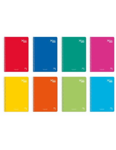 CUADERNO ESPIRAL SERIE  XTRA PLUS TAPA DURA 90 GRS. FOLIO (215X310MM.) 80 HOJAS CUADRÍCULA 4X4 CON MARGEN SURTIDO PACSA - Pack d
