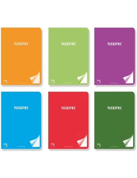 Paq 6 libreta a4 48h 90g liso flexipac tapa plastico colores surtidos