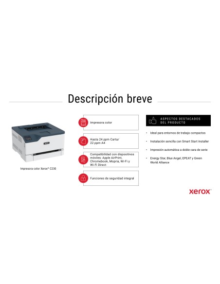 C230 A4 22 ppm Impresora inalámbrica a doble cara PS3 PCL5e6 2 bandejas Total 251 hojas