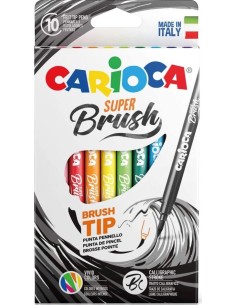 Estuche 10 rotuladores super brush carioca punta de pincel