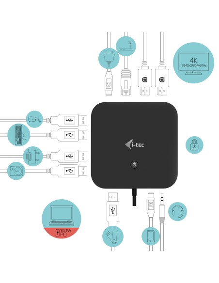 USB-C Dual Display Docking Station with Power Delivery 100 W + Universal Charger 100 W