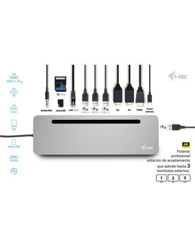 USB-C Metal Ergonomic 3x 4K Display Docking Station + Power Delivery 100 W