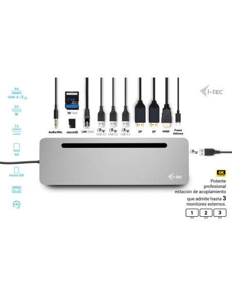 USB-C Metal Ergonomic 3x 4K Display Docking Station + Power Delivery 100 W