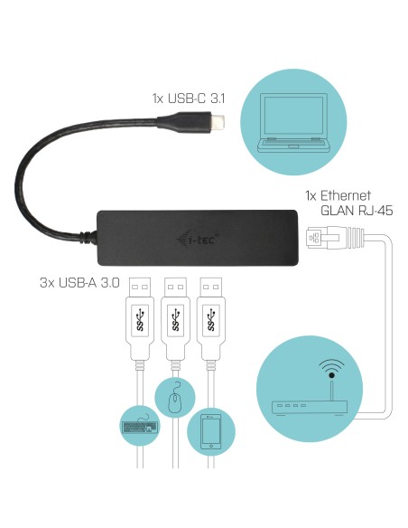 Advance USB-C Slim Passive HUB 3 Port + Gigabit Ethernet Adapter