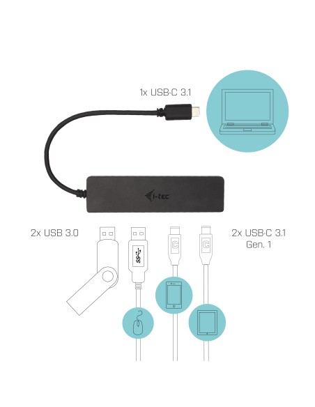Metal USB-C HUB 2x USB 3.0 + 2x USB-C