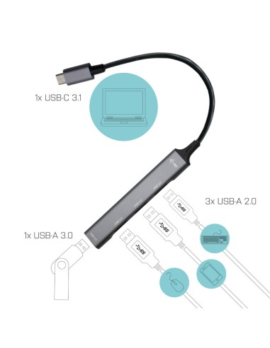 Metal USB-C HUB 1x USB 3.0 + 3x USB 2.0