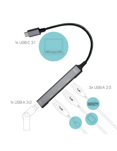 Metal USB-C HUB 1x USB 3.0 + 3x USB 2.0