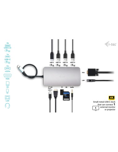 Metal USB-C Travel Nano Dock HDMI/VGA with LAN + Power Delivery 100 W