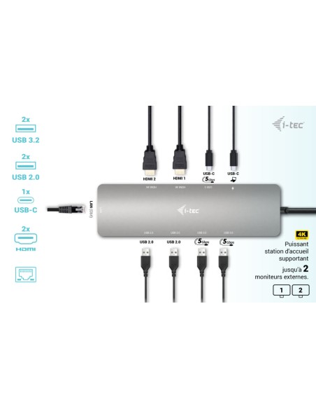 USB-C Metal Nano 2x Display Docking Station + Power Delivery 100 W