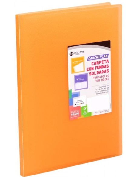 Carpeta 20 fundas soldadas a4 tapa flexible color naranja carchiplas