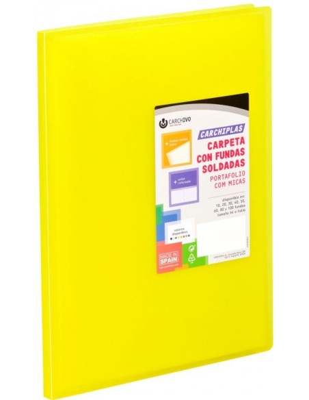 Carpeta 30 fundas soldadas a4 tapa flexible color amarillo carchiplas
