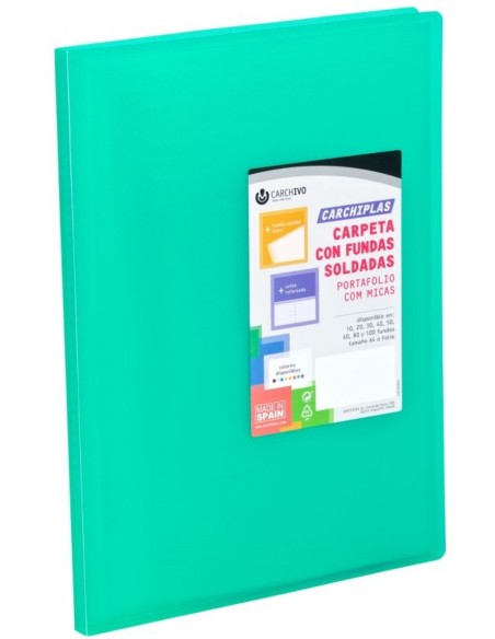 Carpeta 40 fundas soldadas a4 tapa flexible color verde carchiplas