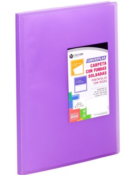 Carpeta 40 fundas soldadas a4 tapa flexible color violeta carchiplas