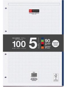 Recambio notebook5 a4 100h 90g cuad5x5 greca colores intensos