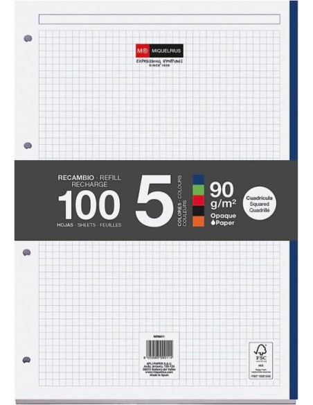 Recambio notebook5 a4 100h 90g cuad5x5 greca colores intensos Recambio notebook5 a4 100h 90g cuad5x5 greca colores intensos