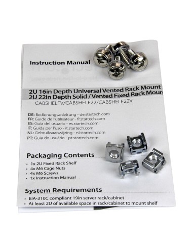 Estante Bandeja 2U 22in (558,8mm) de Profundidad Fija para Armario Rack Universal de Servidores - de Acero de Servicio Pesado -