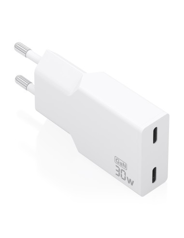 Cargador Ultra Delgado GaN 30W, 2xUSB-C PD3.0, Blanco