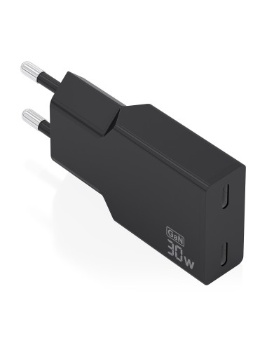 Cargador Ultra Delgado GaN 30W, 2xUSB-C PD3.0, Negro