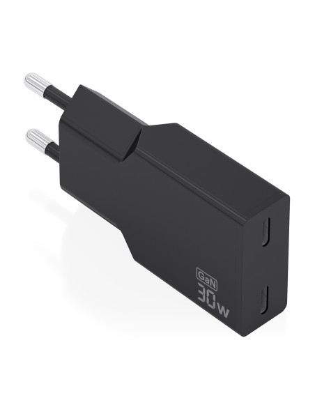 Cargador Ultra Delgado GaN 30W, 2xUSB-C PD3.0, Negro