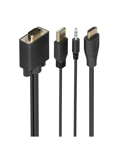 Cable Conversor SVGA+Audio a HDMI, SVGA/M+Jack 3.5/M+USB-A/M-HDMI A/M, Negro, 2.0m