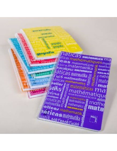 CUADERNO SERIE ASIGNATURAS TAPA POLIPROPILENO 90 GRS. FOLIO (215X310MM.) 80 HOJAS CUADRÍCULA 4X4 CON MARGEN SURTIDO PACSA 16494