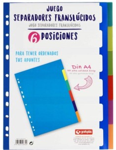 BOLSA SEPARADORES A4 EXTRA FUERTE 6 PESTANAS MULTITALADRO