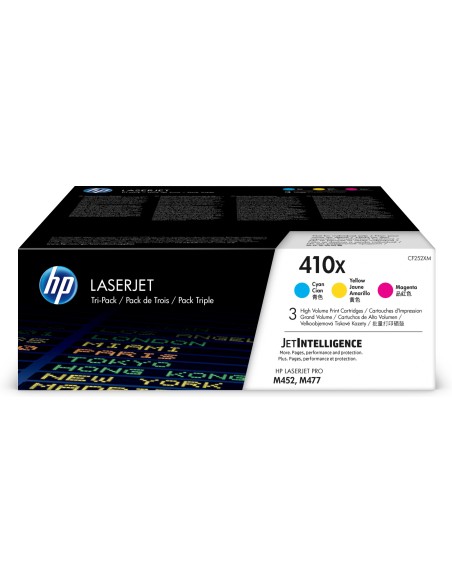 Paquete de 3 cartuchos de tóner cian/magenta/amarillo Originales LaserJet 410X de alta capacidad