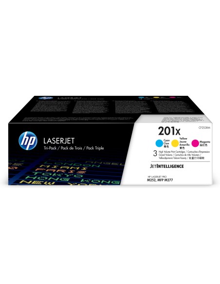 Paquete de 3 cartuchos de tóner cian/magenta/amarillo Originales LaserJet 201X de alta capacidad