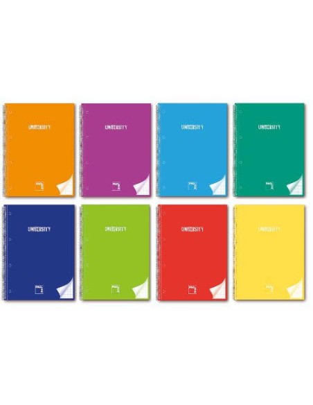 CUADERNO SERIE UNIVERSITY TAPA EXTRA DURA 90 GRS. A-4 (210X297MM.) MICROPERFORADO 80 HOJAS CUADRÍCULA 5X5 + GRECA SURTIDO PACSA 