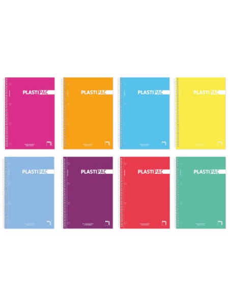 CUADERNO SERIE PLASTIPAC TAPA POLIPROPILENO 90 GRS. A-4 (210X297MM.) MICROPERFORADO 100 HOJAS CUADRÍCULA 5X5 + GRECA SURTIDO PAC