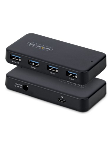 Hub Ladrón USB-A de 4 Puertos - 5Gbps - Autoalimentado - Cable Host 2 en 1 Tipo C y Tipo A - Puerto de Carga BC 1.2 - Adaptador 