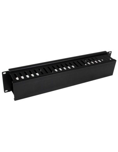 Panel Canaleta Horizontal de 2U con Cubierta para Gestión de Cableado en Racks y Perforaciones Laterales
