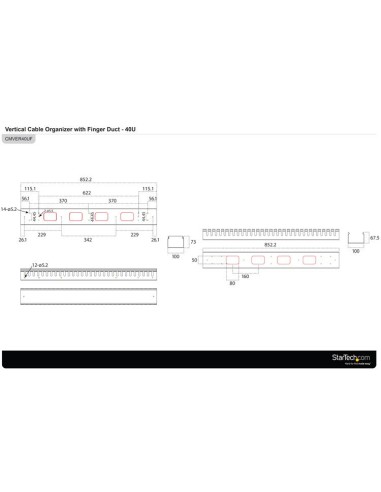 Gestor Organizador Vertical de Cableado con Lengüetas - 0U - 1,8m