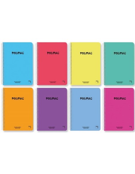 CUADERNO SERIE POLIPAC TAPA POLIPROPILENO FOLIO (215X310MM.) 80 HOJAS CUADRÍCULA 4X4 8 COLORES SURTIDOS PACSA 16952