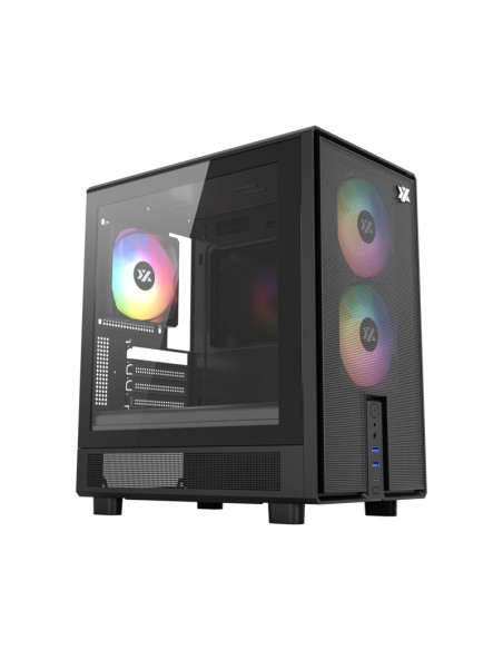 ATOM, Cristal Templado, Malla, 3x Pulsar 120mm A-RGB, PWM, Tipo C, M-ATX, Negra