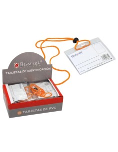 BISMARK TARJETAS DE IDENTIFICACIÓN PVC  HORIZONTAL 10,9X9 CM CORDÓN NARANJA -25U-