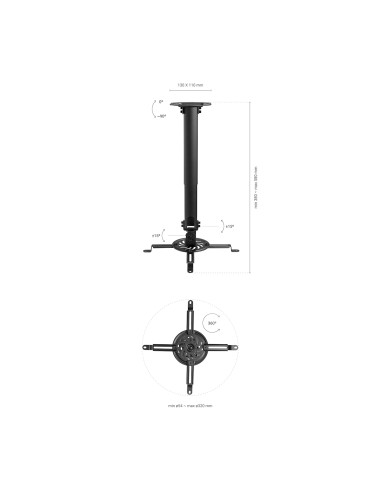 Soporte Universal Giratorio, Inclinable y Extensible de Techo para Proyector 13.5Kg, Negro