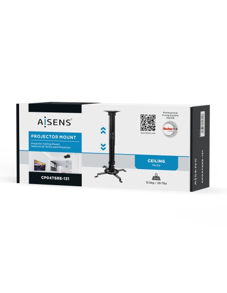 Soporte Universal Giratorio, Inclinable y Extensible de Techo para Proyector 13.5Kg, Negro