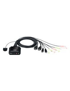 Switch KVM USB 4K HDMI de 2 puertos con cable con selector de puerto remoto