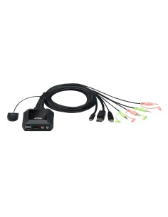 Switch KVM en formato cable híbrido DisplayPort de 2 puertos USB-C