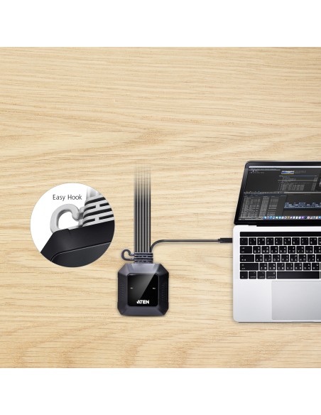 Switch KVM en formato cable híbrido DisplayPort de 2 puertos USB-C