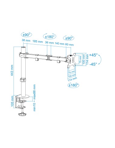 Soporte de Mesa Giratorio e Inclinable para Pantalla (Monitor / TV Plasma / LCD / LED) 13"-32", de Un Brazo, max 8 kg, Negro