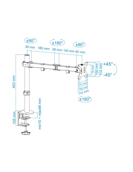 Soporte de Mesa Giratorio e Inclinable para Pantalla (Monitor / TV Plasma / LCD / LED) 13"-32", de Un Brazo, max 8 kg, Negro