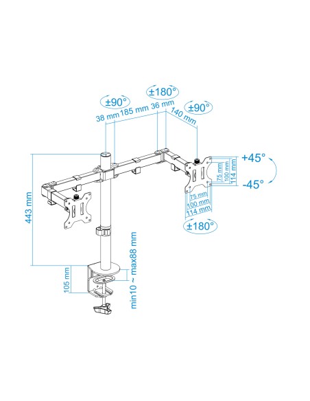 Soporte de Mesa Giratorio e Inclinable para 2 Pantallas (Monitor / TV Plasma / LCD / LED) 13  32, de Dos Brazos, Negro